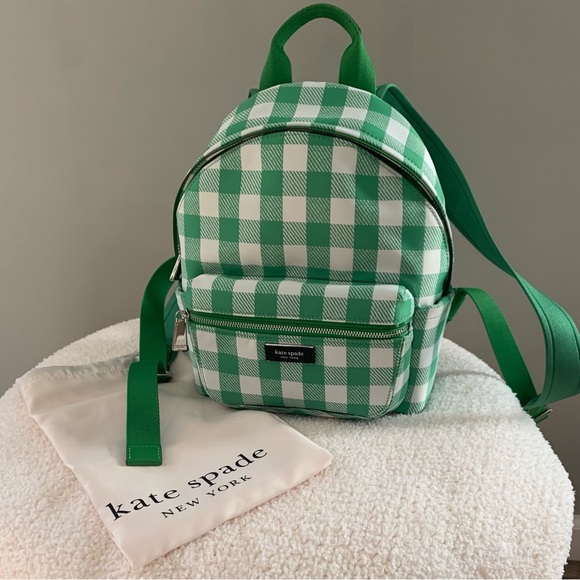 Kate Spade Sam Icon Green Gingham printed small Backpack SOLD OUT - Picture 2 of 9